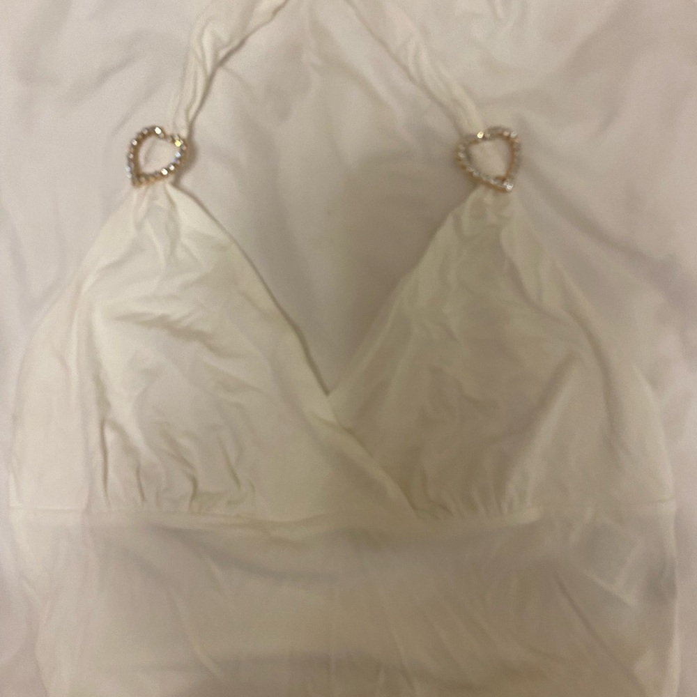 Elegant White Halter Top with Heart Accents